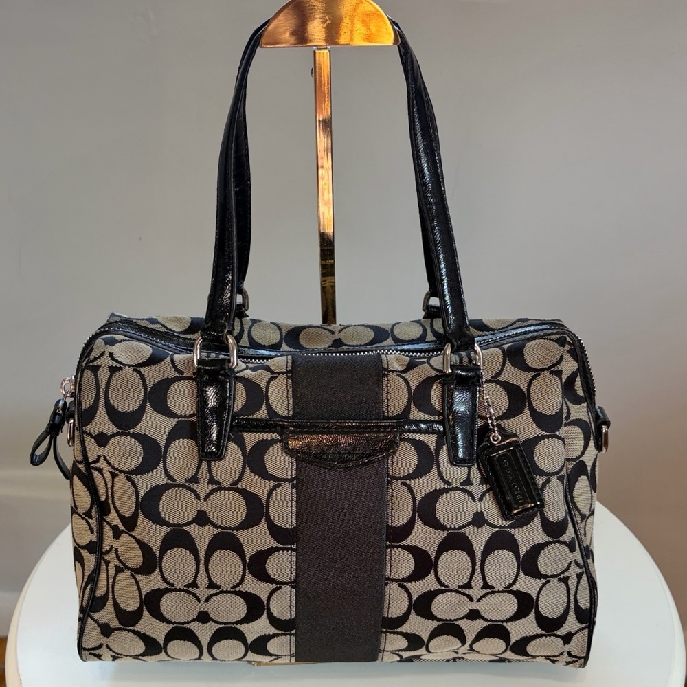 Coach Black and Tan Signature Satchel